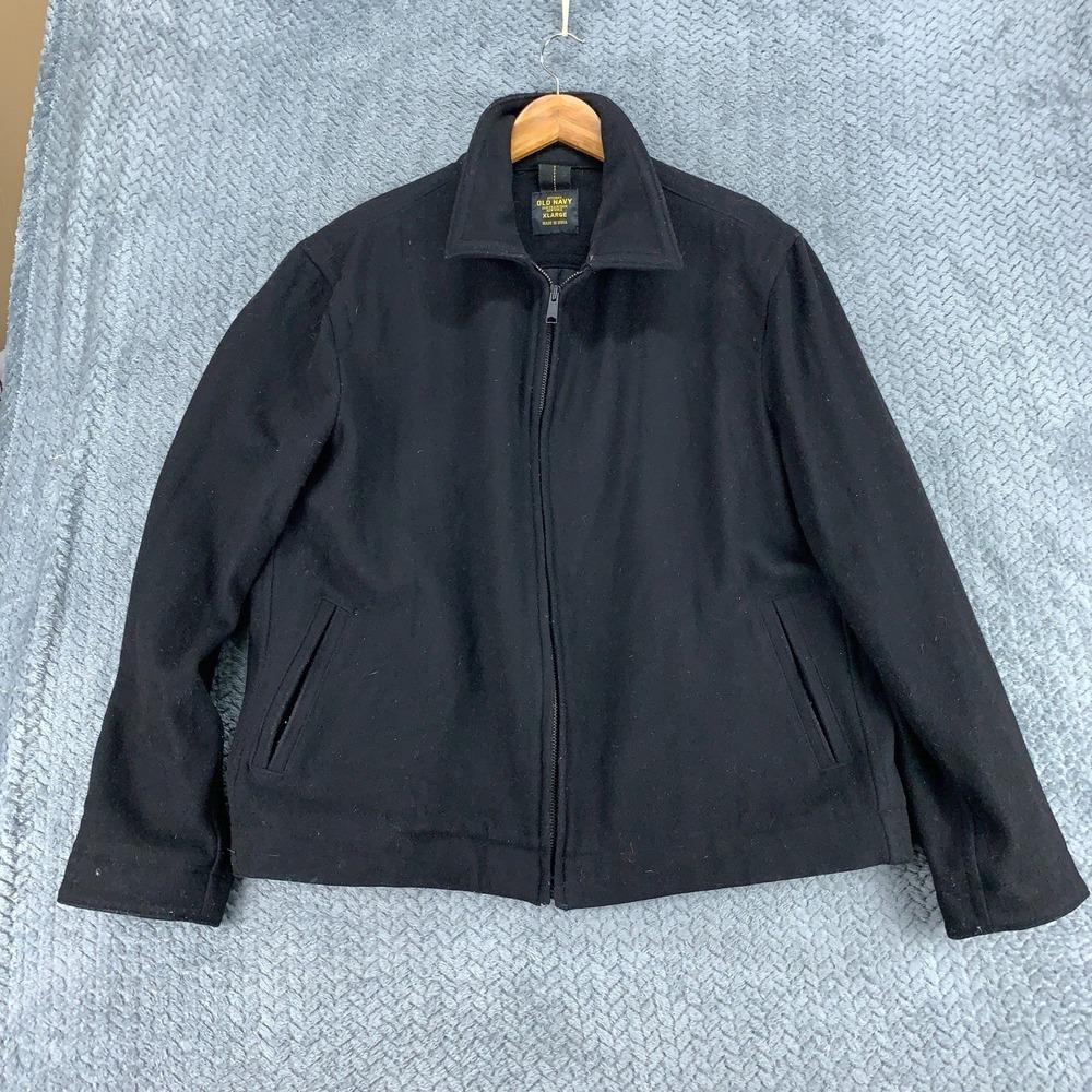 Vintage Old Navy Full Zip Wool Blend Tweed Bomber Jacket Mens Sz XL Black